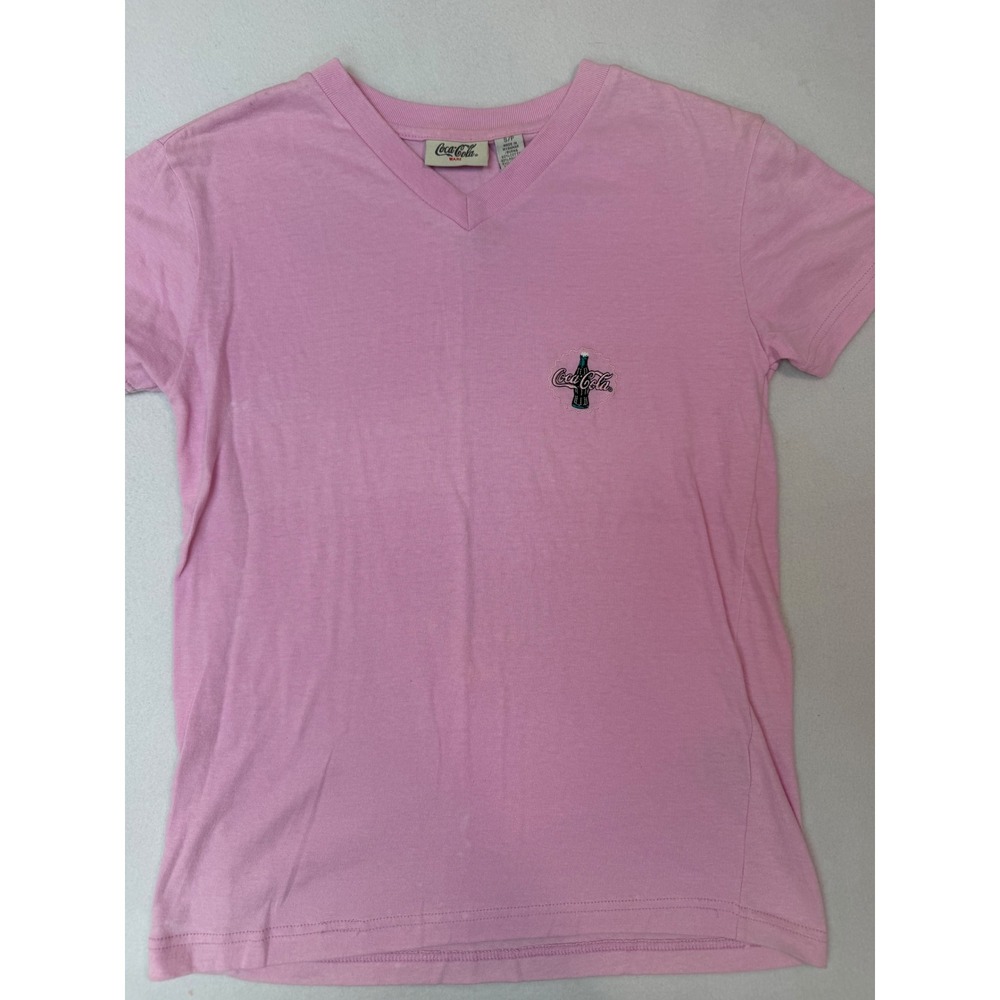 Coca-Cola Ware Pink V-Neck T-Shirt Embroidered Logo Small